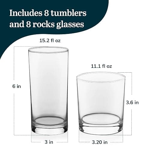 Libbey Province Tumbler and Rocks Glass Set, Elegant Drinkware Glasses Set, Tall Drinking Glasses with Modern Lines, Dishwasher Safe Drinking Glasses Set of 16 thumbnail 3