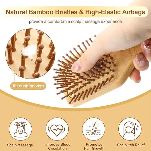 Arshray Wooden Bamboo Hair Brush with Wooden Handle and Bamboo Bristles,Reduces Static,Ideal for Dry,Curly,Thick,Thin and Straight Hair thumbnail 4