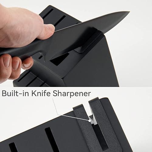 Knife Set, HUNTER.DUAL 15 Pcs Kitchen Knife Set with Block Self Sharpening, Dishwasher Safe, Anti-slip Handle, Black thumbnail 4