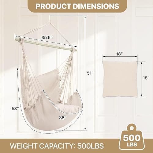 MoNiBloom Hammock Chair Hanging Rope Swing w/2 Cushions, Boho Macrame Hanging Chair Max 350 lbs Capacity w/Side Pocket for Adults Indoor/Outdoor, Living Room Bedroom Comfy Reading Swinging Chair thumbnail 3