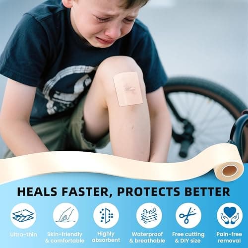 Hydrocolloid Roll Bandages, 2IN x 12FT Extra Large Hydrocolloid Patch with Self-Adhesive, Ultra Absorbent, Cut-to-Size, Flexible & Waterproof for Burn, Blister, Acne Care, First Aid Kit Essential thumbnail 6