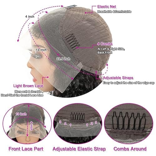 SKULD Body Wave Human Hair Wig 13x4 Lace Front Wigs, Natürliche Gewellte Welle Echthaar Perücke für Damen Schwarz, 100% Brasilianisches Echthaar Perücken mit Babyhaar 150% Dichte (45cm) thumbnail 6