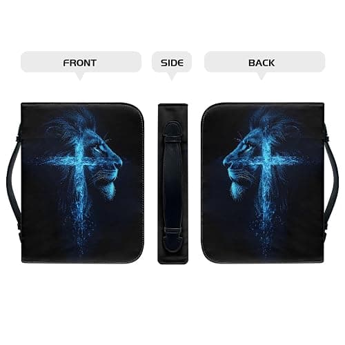Xernbit Lion Cross Boys Bible Case Bible Cover for Men Leather Lion Print Bible Cover Leather Bible Case for Men Bible Carrier Blue Cross Bible Covers for Men Medium 9x6 thumbnail 3