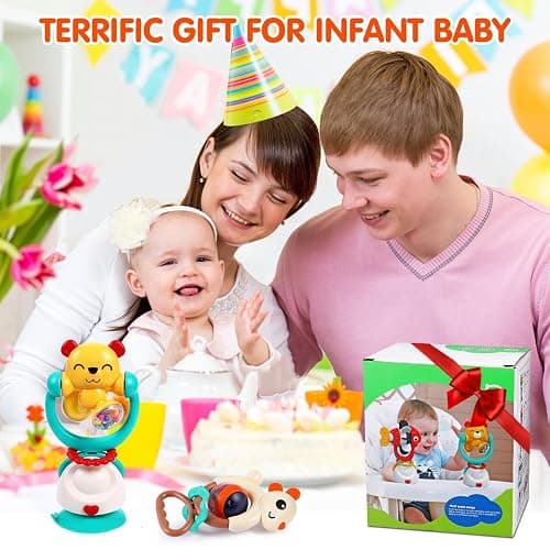 Baby Toys 6-12 Months Infant Toys Set of 3 High Chair Suction Cup Rattle Teething Toys for Baby 6 7 9 12-18 Months 2-in-1 Sensory Development Tray Toy Baby Gifts for Boys Girls thumbnail 6