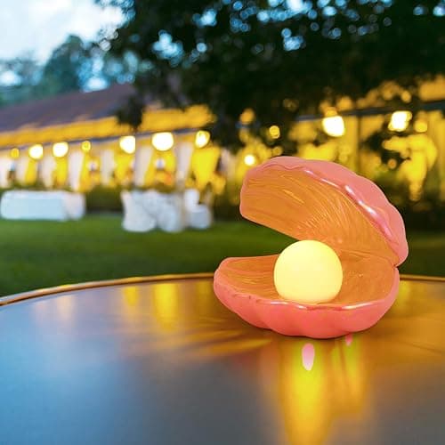 IMIKEYA Shell Pearl Light LED Accent Lamp Portable Night Light Pearl in Shell Desktop Ornament Home Decor for Bedroom Living Room (Pink) - Pink thumbnail 7