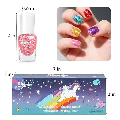 Aieenjor Non-Toxic Kids Nail Polish Set, Glitter Quick Dry Fingernail Polish for Toddler, Water-Based Peelable Nail Polish for Kids, 6 Color Rainbow for Halloween and DIY Gift Kid Ages 3+ thumbnail 7