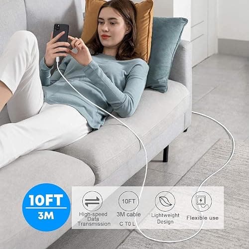 iPhone Charger Fast Charging 10 Feet, PD USB C Wall Charger Block Lightning Cord with 10FT Long Type C to Lightning Fast Charging Data Sync Cable Compatible with iPhone 14 13 12 11 XS XR X 8 SE iPad thumbnail 7
