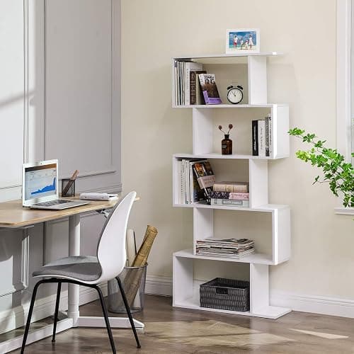 VASAGLE Wooden Bookcase, Display Shelf and Room Divider, Freestanding Decorative Storage Shelving, 5-Tier Bookshelf, White thumbnail 2