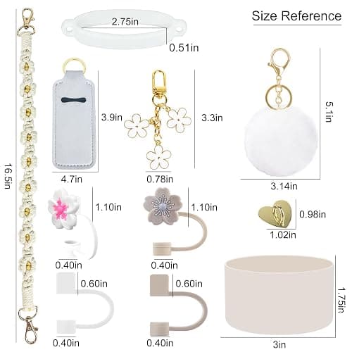 Velaco 11 PCS Stanley Cup Accessories - Water Bottle Handle Strap for 30/40 oz Tumbler with Handle, Including Straw Toppers, Silicone Cup Boot, Keychain Charms - White - 11 PCS White thumbnail 7