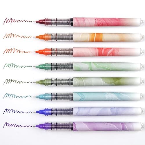 WRITECH Liquid Ink Rollerball Pens: Multi Colored 0.5mm Extra Fine Point Tip Rolling Roller Ball Pen 8ct Assorted Colors for Journaling Smooth Writing Note Taking No Bleed & Smudge & Smear thumbnail 4