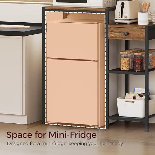 MAHANCRIS Mini Fridge Stand, Bakers Rack with Storage, 6-Tier Mini Fridge Cabinet, Coffee Bar Station with 1 Drawer, Microwave Stand for Kitchen, Dining Room, Rustic Brown and Black RSHR5401 thumbnail 6