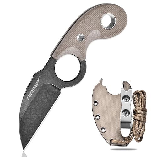 TONIFE Small Fixed Blade Knife Full Tang EDC Camping with Sheath Lanyard and Clip, Blade Length 2.17",2.5 oz.with Sheath (Warm Sand - Black Oxide then Stonewash) - Image 1