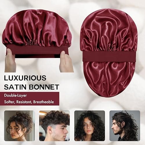 Doitory Satin Silk Bonnet for Sleeping, Double Layer Silk Sleep Cap for Men & Women, Soft Satin Lined Bonnet for Curly Hair thumbnail 2