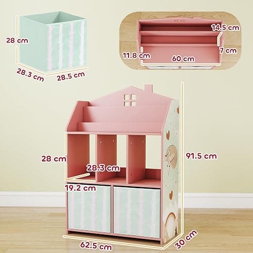 AIYAPLAY Kids Bookshelf with Storage, Toy Storage Unit, Book Display, Pink | Shelves, Fabric Drawers, Multipurpose Children's Bookcase, for Playroom and Nursery thumbnail 3
