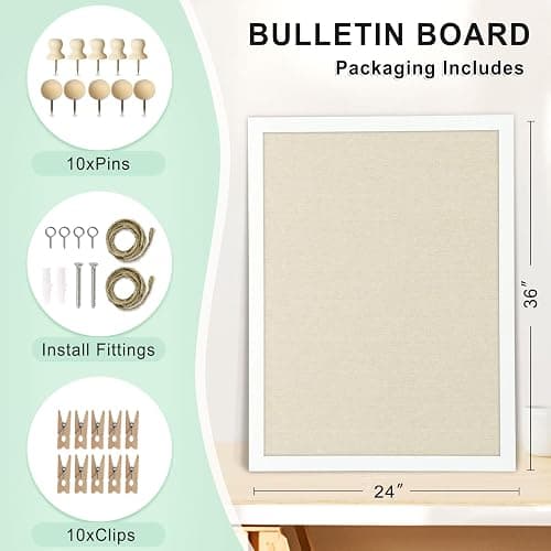 DOLLAR BOSS Cork Board Bulletin Board with Linen Double-Sided 36" x 24" Linen Corkboards for Walls Picture Display Vision Board for Office Home School Framed Picture Pin Board, 20 Pushpins 10 Clips thumbnail 3