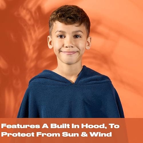 Brentfords Kids Towel Poncho Short Sleeve Quick Dry Absorbent Hooded Towels for Kids Beach Swim Childrens Travel Wrap Changing Robe Holiday Spa Pool Dry Oversized Swimming Towel, Navy thumbnail 6