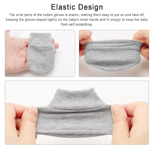 BQUBO Newborn Infant Mittens No Scratch Cotton Elastic Wrist Gloves Hypoallergenic for 0-6 Months Baby Boys Girls thumbnail 7