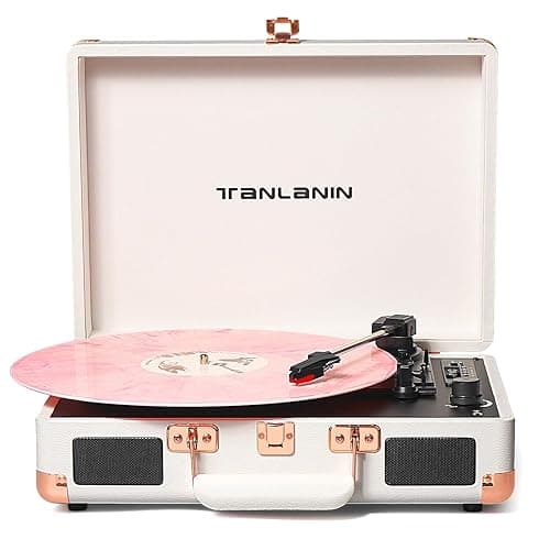 Vinyl Record Player Bluetooth Vintage 3-Speed Portable Suitcase Turntables with Built-in Speakers, Belt-Driven LP Player Support USB Recording AUX-in RCA Line Out Headphone Jack, White - Image 1
