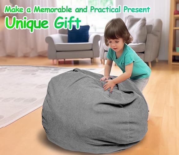 Premium Corduroy Stuffed Animal Storage Bean Bag Chair Cover (No Filler) For Organizing Plush Toys Or Textile Stuffable Bean Bag Sack For Adults Teens Children Lazy Chair Playroom Washable Cover thumbnail 6