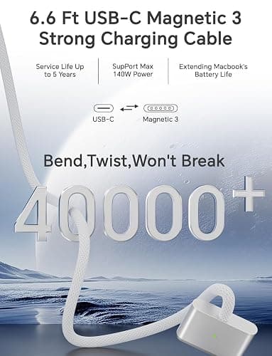 140W Charger for MacBook Pro 16 14 inch Mac Air 15 13 inch 2026 2025 2024 | 23 22 21 M1–M5【Original Quality】 Fast Charger Power Adapter & 6.6FT Type C to Magnetic 3 Cable LED Applicable 2021-26 (White) thumbnail 6