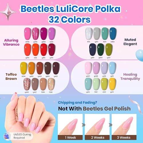 Beetles Gel Nail Polish Kit with U V Light and Nail Drill - 55Pcs Gel Nails Kit 32 Color LuliCore Polka Set with Base Top Coat Professional Manicure Set Home Salon DIY Gifts for Women thumbnail 6