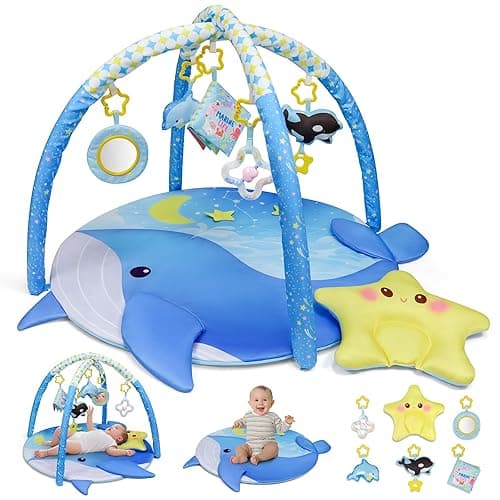 Dr.Rapeti 31x31inch Baby Play Mat, Activity Baby Play Gym with Arch, Playmats & Floor Gyms, Detachable Mirror and Squeaky Soft Set, Thick Non-Toxic Playmats - Image 1