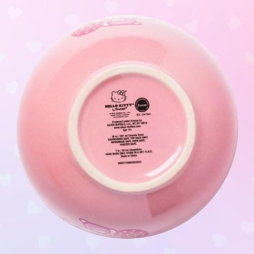 Silver Buffalo Sanrio Hello Kitty Strawberry Milk Japanese Character Ceramic Ramen Noodle Rice Bowl with Chopsticks, Microwave Safe, Pink, 20 Ounces thumbnail 8