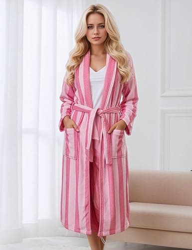 TIKITIDES Women Fleece Fruit Print Robe Cute Robes for Women Spring Summer Lightweight Bathrobe Soft Flannel Gown with Belt thumbnail 3
