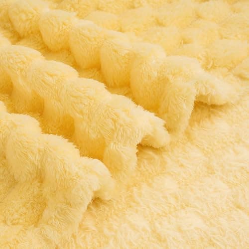Vessia Flannel Fleece Throw Blanket, 3D Jacquard Light Yellow Fuzzy and Warm Blanket for Couch, Sofa, Bed, 300GSM Super Soft Touch Cozy Home Decor for All Seasons (50x70 inches) thumbnail 8