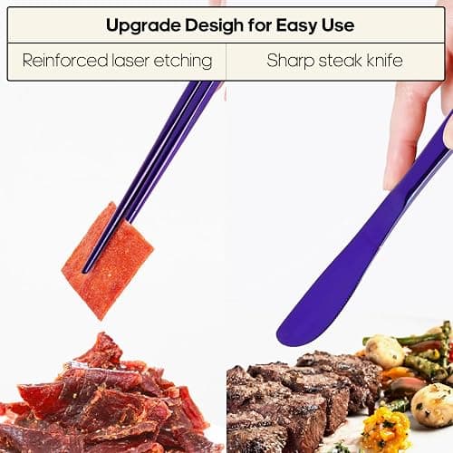 Travel Utensils with Case, Quatish Portable Silverware Set for Work, Stainless Steel Reusable Travel Cutlery Set, Fork and Spoon Set for Camping, EDC Gadgets, Lunch Box for Men, Purple thumbnail 6