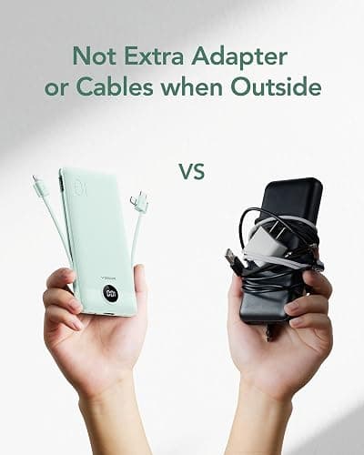 VEGER Portable Charger with Built-in AC Plug and Cables, All in One 10000mAh Ultra Slim Power Bank Travel Essentials, 15W Fast Charging Battery Pack Compatible with iPhone, Samsung, Android (Green) thumbnail 7