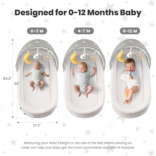 BNAKKON Travel Bassinet Portable Baby Bassinet, Baby Lounger for Newborn, Infant and Toddler, Suitable for Indoor & Outdoor Carrying, Mini Cribs Co Sleeper for Baby in Bed, Foldable Washable, Grey thumbnail 6