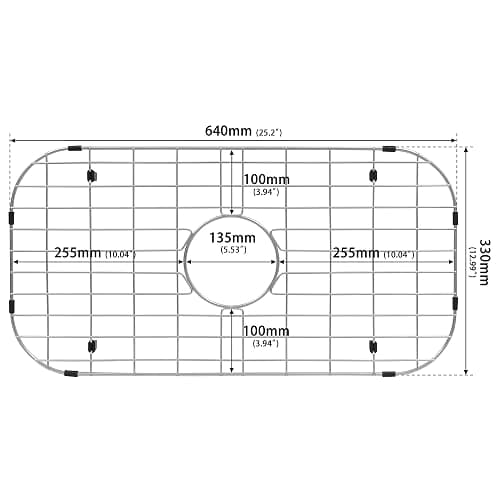 Zeesink Kitchen Sink Grid,25 3/16" X 13" Sink Protectors for Kitchen Sink,Stainless Steel Sink Grate with Center Drain thumbnail 2