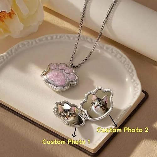 Exclugleam Custom Pet Paw Locket Necklace with Picture, Dog Memorial Gifts, Personalized Photo Cat Dog Necklace for Women thumbnail 5