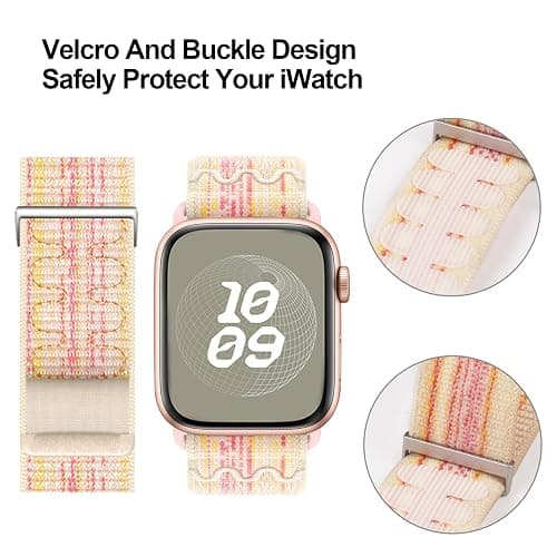GZ GZHISY Sport Loop Nylon Band Compatible with Apple Watch Band 38mm 40mm 41mm 42mm 44mm 45mm 49mm Ultra 2 iWatch Series 9 8 7 6 SE 5 4 3 2 1 Strap, Fit for iPhone Watch Band Women Men Stretchy - Starlight Pink - 42mm for Series 3/44mm/45mm/46mm/49mm thumbnail 2