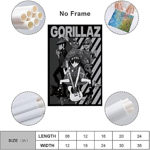 Gorillaz Creative Waterproof Decorative Paintings Free of Framing Directly Pasted with Moisture-proof And Anti Fouling Materials Living Room Bedroom Hanging Paintings Artistic Sense Home GiftsUnframe- thumbnail 3