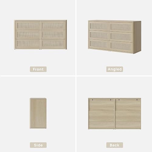 SICOTAS Dresser for Bedroom - 6 Drawer Dresser for Nursery 54" Wide Rattan Dressers & Chests of Drawers Boho Drawers for Bedroom Living Room Clothes Large Closet Storage for Closet Hallway Entryway thumbnail 9