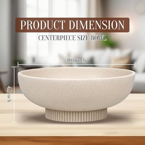 Deobath Large Resin Pedestal Decorative Bowl - Modern Handicraft Bowls for Home Decor - Fruit Bowl for Kitchen Counter - Key Bowl for Entryway Table,Artificial Stone Beige thumbnail 2
