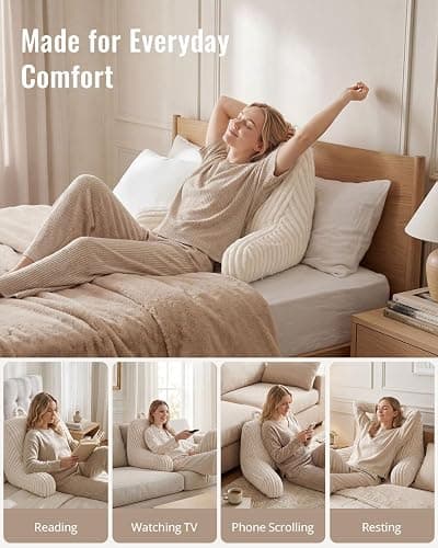 Blissful Diary Reading Pillow for Sitting in Bed, Flannel Back Pillow Bed Sitting Up for Adult & Children, Backrest Cushion for Sit Up in Couch or Floor, Dorm Essentials, Cream White thumbnail 8