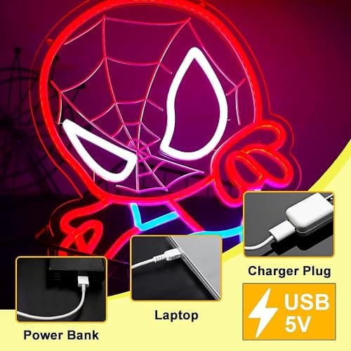 TOPQUALI LED Spider Neon Sign for Wall Decor, Dimmable Anime Light Up Display, Kids Bedroom Game Room Decoration, 12.2x15.7 Inch thumbnail 7