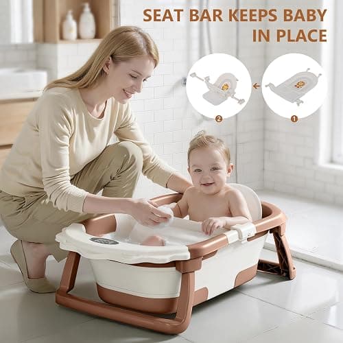 MoreFeel Foldable Baby Bathtub with Thermometer - 4-in-1 Grow-with-Me Collapsible Infant Tub (Newborn to Toddler) with Adjustable Mesh Sling - Space Saving Design thumbnail 4