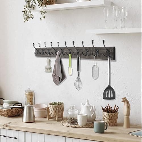 IBosins Wall Mounted Coat Rack with 10 Decorative Hooks, 34'' Long, Old Wood Color Coat Hanger, Rustic Coat Hooks Rail for Entryway Living Room Coat Scarf Bag Towel Hat thumbnail 4