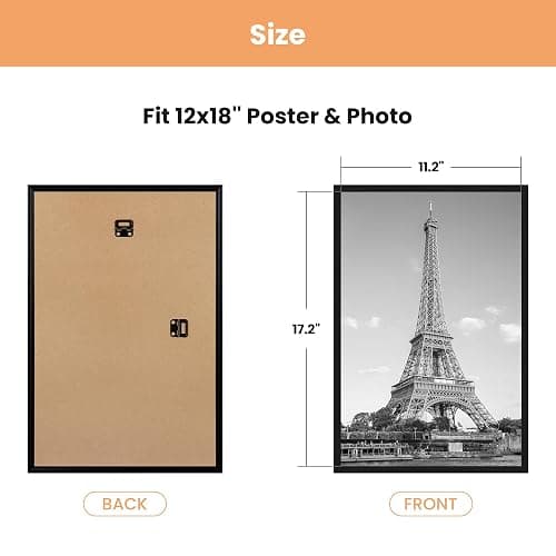 upsimples 12x18 Picture Frame Black 3 Pack, Scratch-Proof Poster Frames 12 x 18 for Photo Gallery - Slide-In Strips, Horizontal or Vertical Wall Mounting thumbnail 3