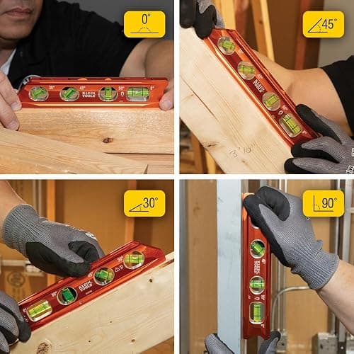 Klein Tools 935RB Torpedo Level, 8-Inch Billet Magnetic Level, 0/30/45/90 Degree Vials, V-Groove, Tapered Nose, High-Visibility Vial and Body thumbnail 7