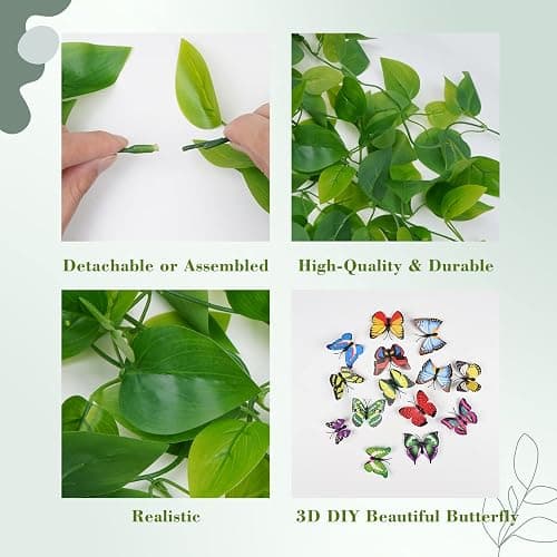 BLEUM CADE Fake Hanging Plants, 2pcs Artificial Hanging Plant, Faux Pothos Vines Hanging Plant Greenery for Wall Home Living Room Indoor Outdoor Decor (No Baskets) - Pothos Ivy Vines - 2pcs thumbnail 6
