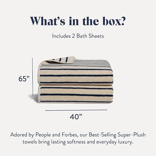 Brooklinen Super-Plush Turkish Cotton Bath Sheets - Set of 2 - Cotton, 820 GSM, Highly Absorbent, Machine Washable, Perfect for Home & Bathroom (40" x 65", Striped Navy) thumbnail 2