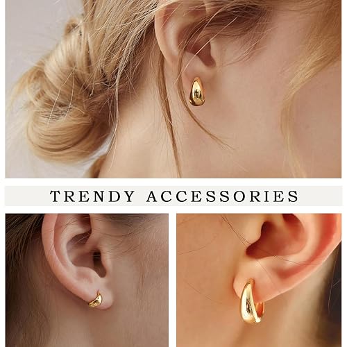 Gold Hoop Earrings for Women 14K Gold Plated Hoops Simple Gold Huggie Small Hoop Earrings Set Cartilage Hypoallergenic Earrings Everyday Jewelry for Women thumbnail 6