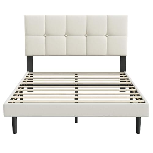 IOILORI Full Size Bed Frame, Full Size Platform Bed Frame with Headboard, Upholstered Headboard, Sturdy Wooden Slats, Noiseless No Box Spring Required, Easy to Assemble, Beige thumbnail 8