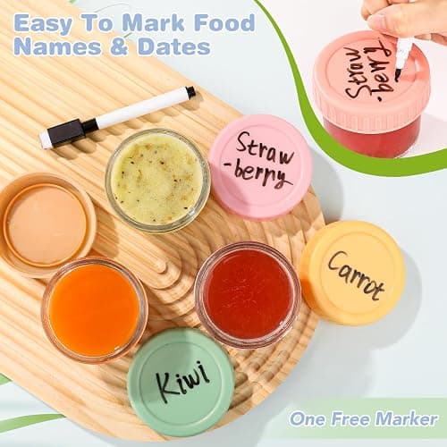 8 Pack Glass Baby Food Storage Containers, 4 oz Leakproof Baby Food Jars with Lids, Small Glass Food Containers for Infant Baby Food, Freezer & Microwave Safe, BPA Free thumbnail 4