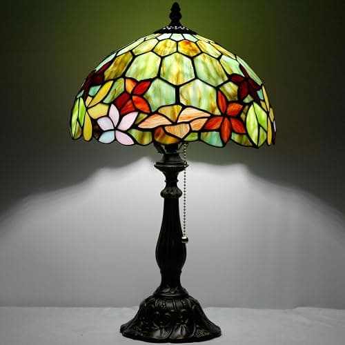 ZJART Tiffany Table Lamp Stained Glass Lamp 12X12X19 Inch Antique Reading Light (Red Green Flowers) thumbnail 6